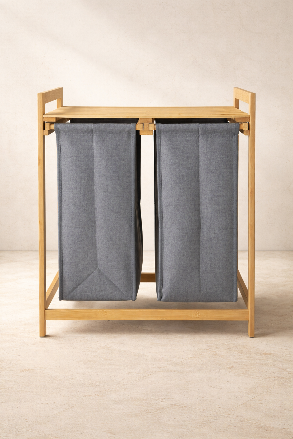 Bambu Çamaşır Sepeti Çift Bölmeli Doğal Bambu Dayanıklı Şık Tasarım SHN-2101