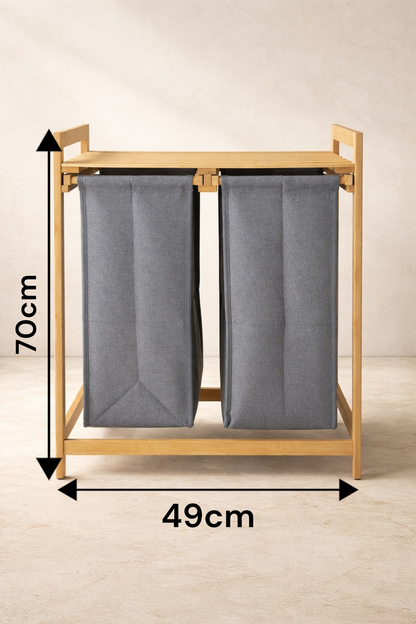 Bambu Çamaşır Sepeti Çift Bölmeli Doğal Bambu Dayanıklı Şık Tasarım SHN-2101