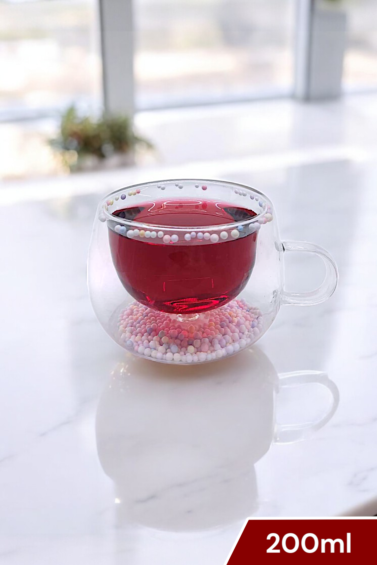 Çift Cidarlı Borosilikat 200ML Boncuk Figürlü Bardak Kupa KW-379B