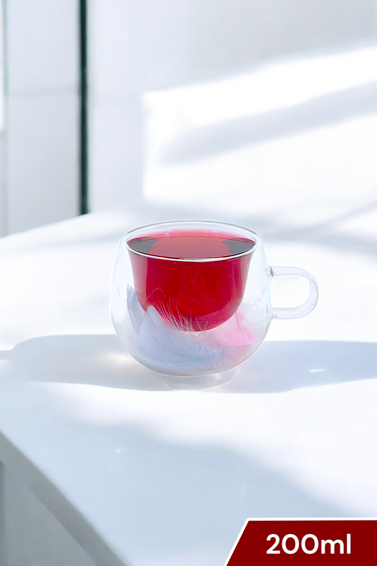 Çift Cidarlı Borosilikat 200ML Tüy Figürlü Bardak Kupa KW-379D