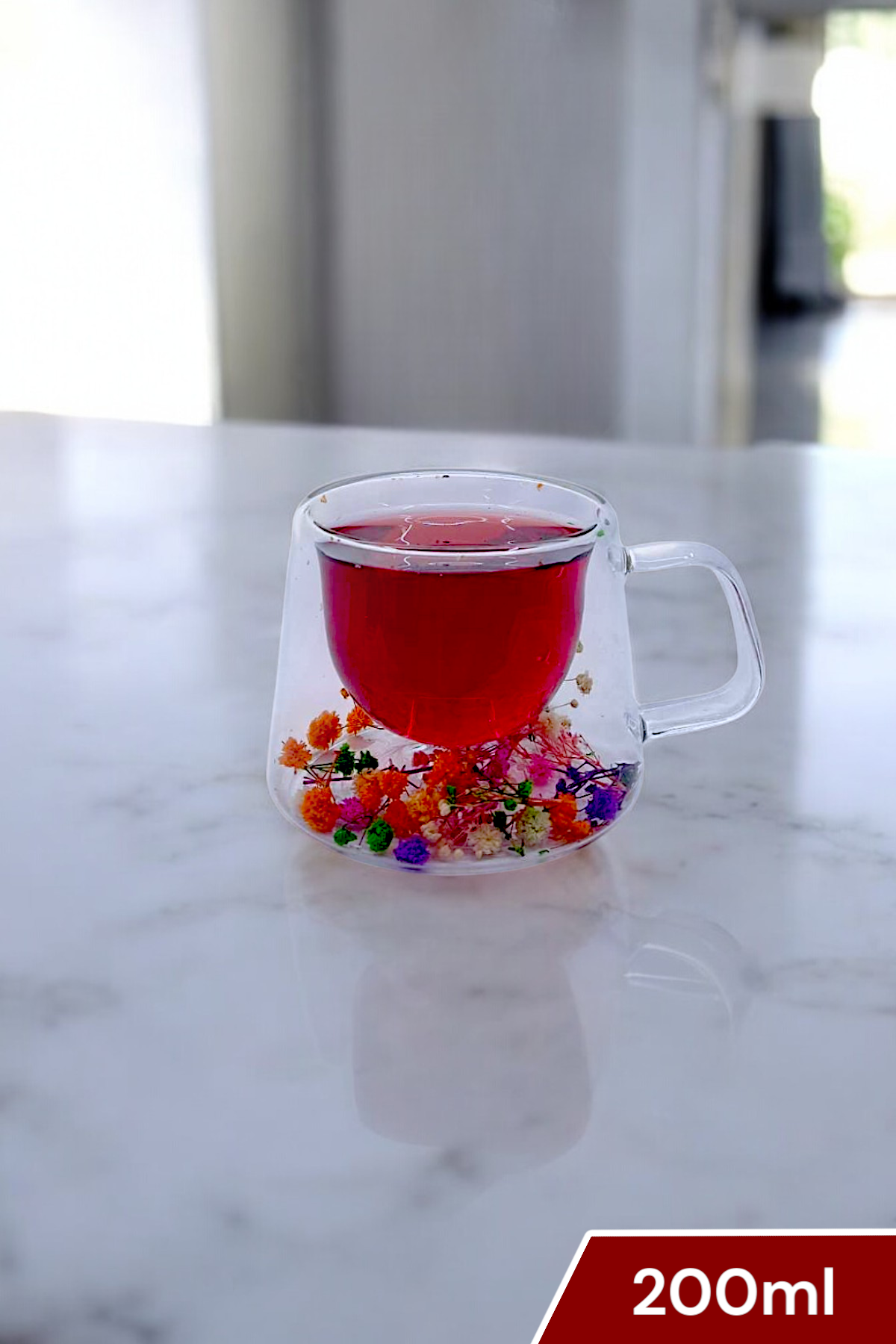 Çift Cidarlı Borosilikat 200ML Çiçek Figürlü Bardak Kupa KW-380C