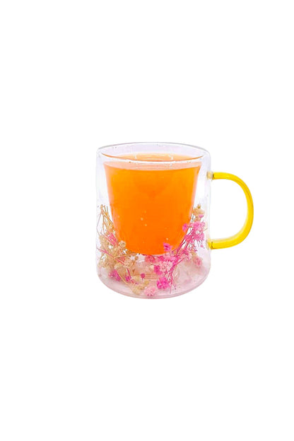 Çift Cidarlı Borosilikat 250ML Çiçek Figürlü Bardak Kupa KW-377C