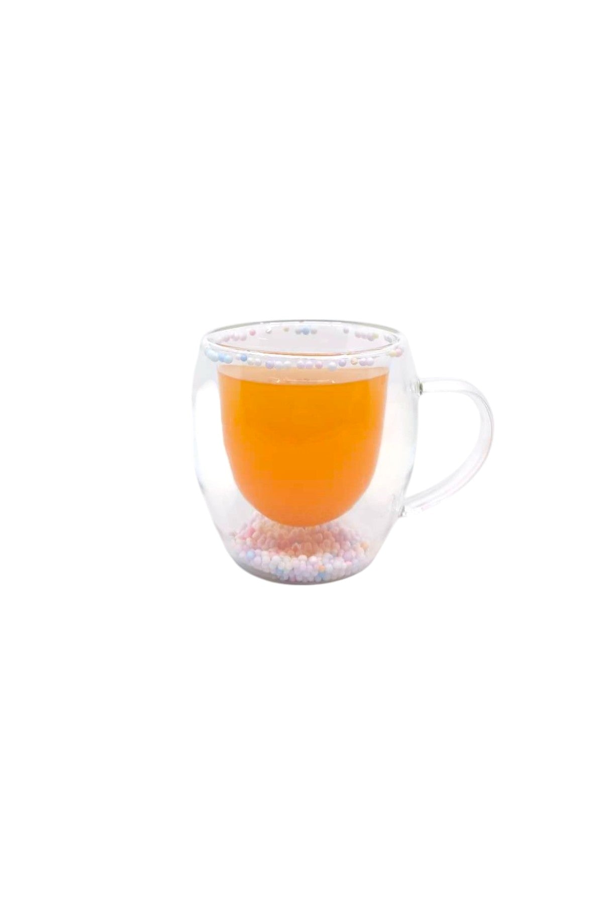 Çift Cidarlı Borosilikat 250ml Renkli Boncuklu Kupa Bardak KW-378B