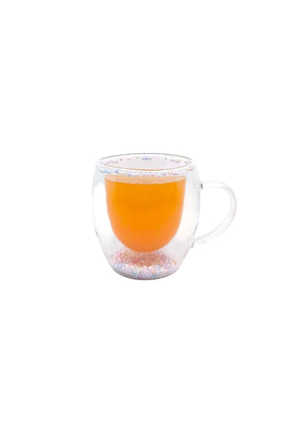 Çift Cidarlı Borosilikat 250ml Renkli Boncuklu Kupa Bardak KW-378B