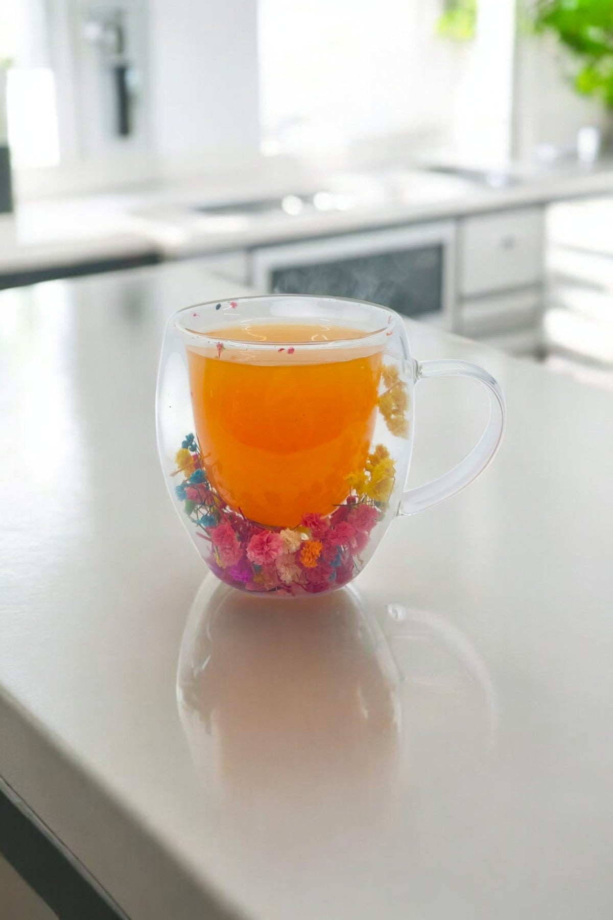 Çift Cidarlı Borosilikat 250ML Çiçek Figürlü Bardak Kupa KW-378C