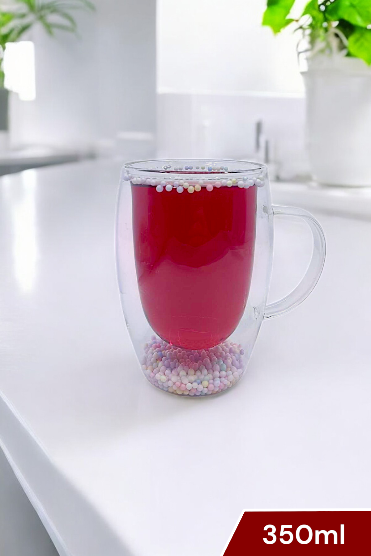 Çift Cidarlı Borosilikat 350ML Boncuk Figürlü Bardak Kupa KW-381B
