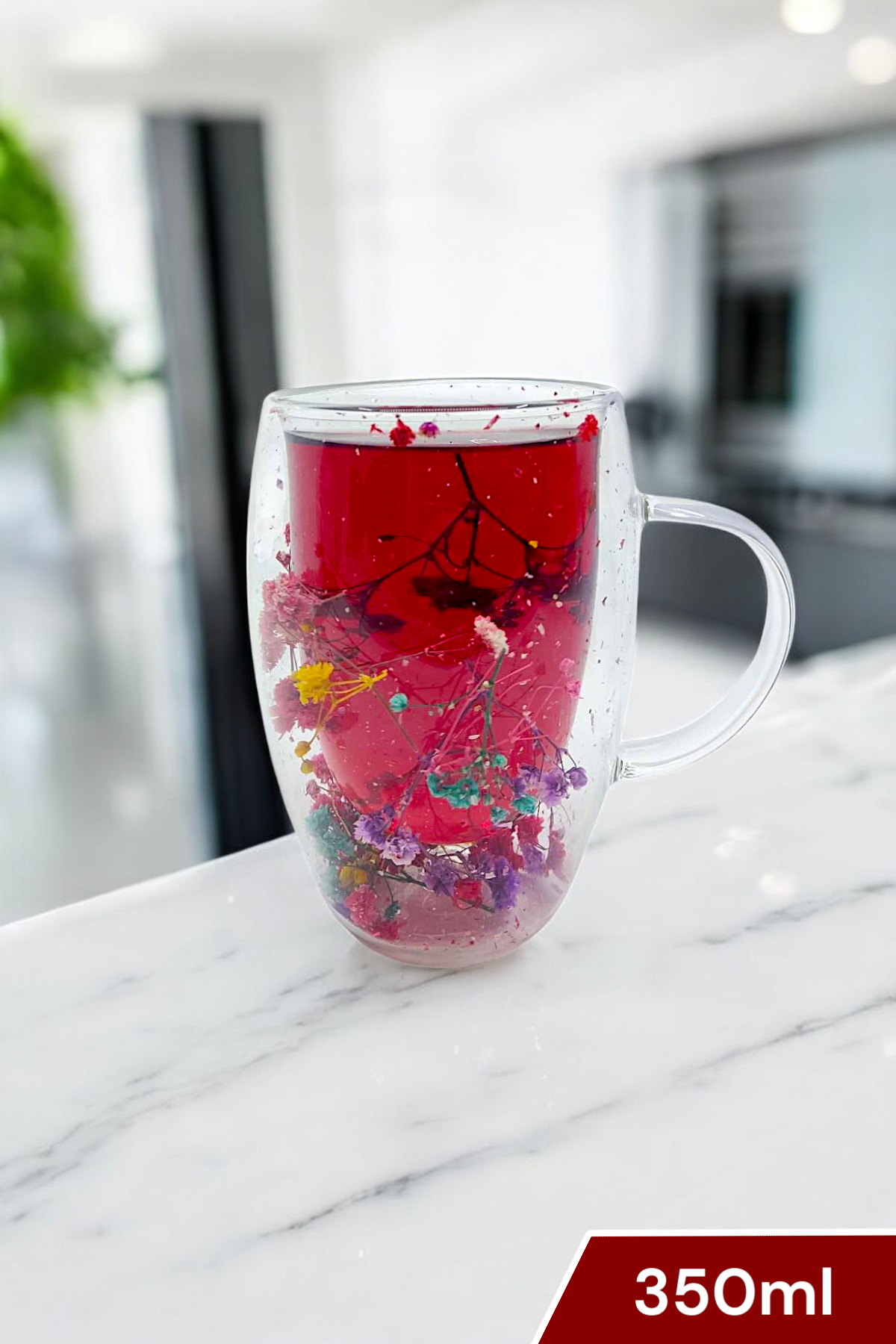 Çift Cidarlı Borosilikat 350ML Çiçek Figürlü Bardak Kupa KW-381C
