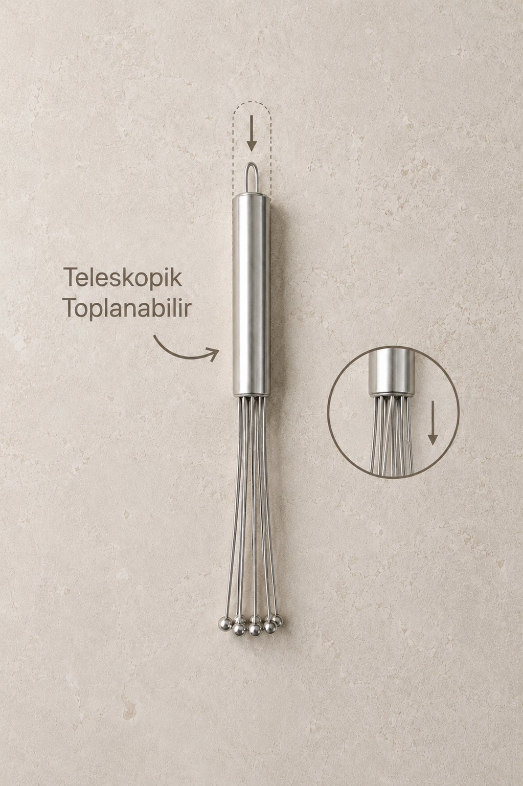 Metal Çırpıcı Paslanmaz Çelik El Çırpıcısı 8 Uçlu Katlanabilir Mutfak Çırpma Teli KW-3378