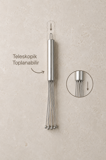 Metal Çırpıcı Paslanmaz Çelik El Çırpıcısı 8 Uçlu Katlanabilir Mutfak Çırpma Teli KW-3378