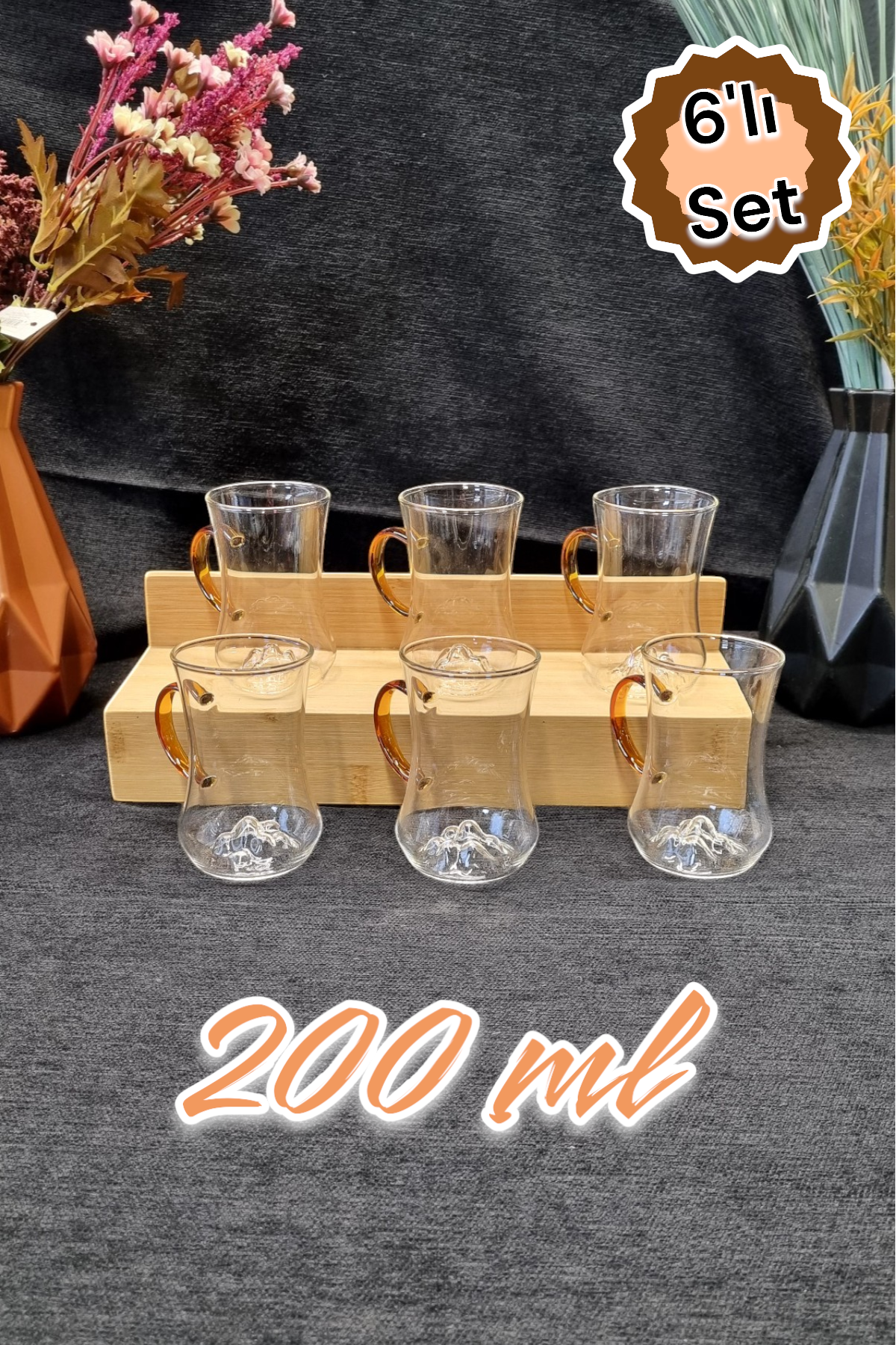 Kitchen Way Dağ İşlemeli Renkli Kuluplu 6'lı Set Bardak KW-382