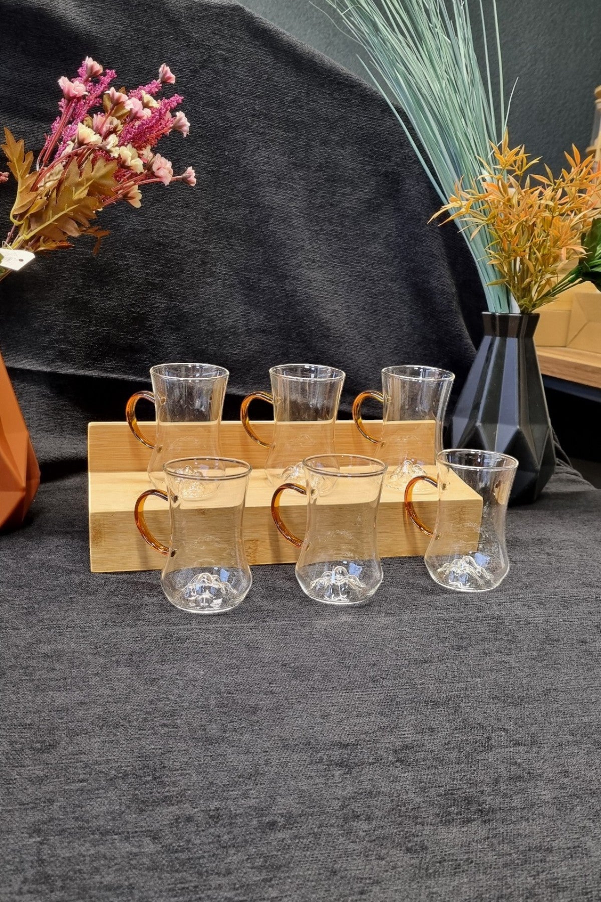 Kitchen Way Dağ İşlemeli Renkli Kuluplu 6'lı Set Bardak KW-382