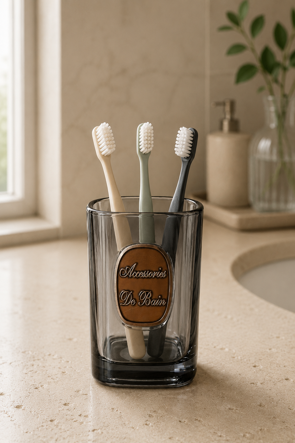Dekoratif Yazılı Diş Fırçalık Şık Banyo Düzenleyici Fırçalık SHN-2134