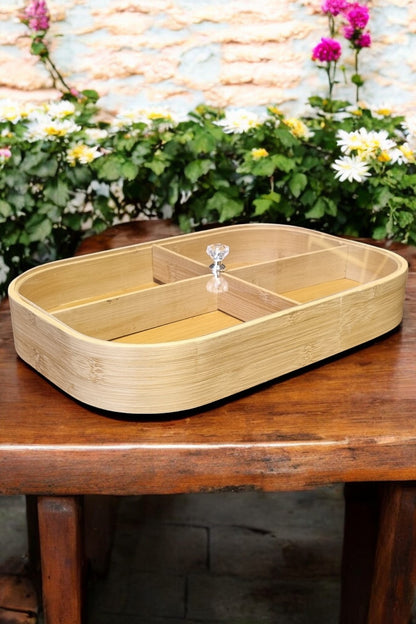 Kapaklı 4 Bölmeli Bambu Kahvaltılık Drajelik Organizer KW-164