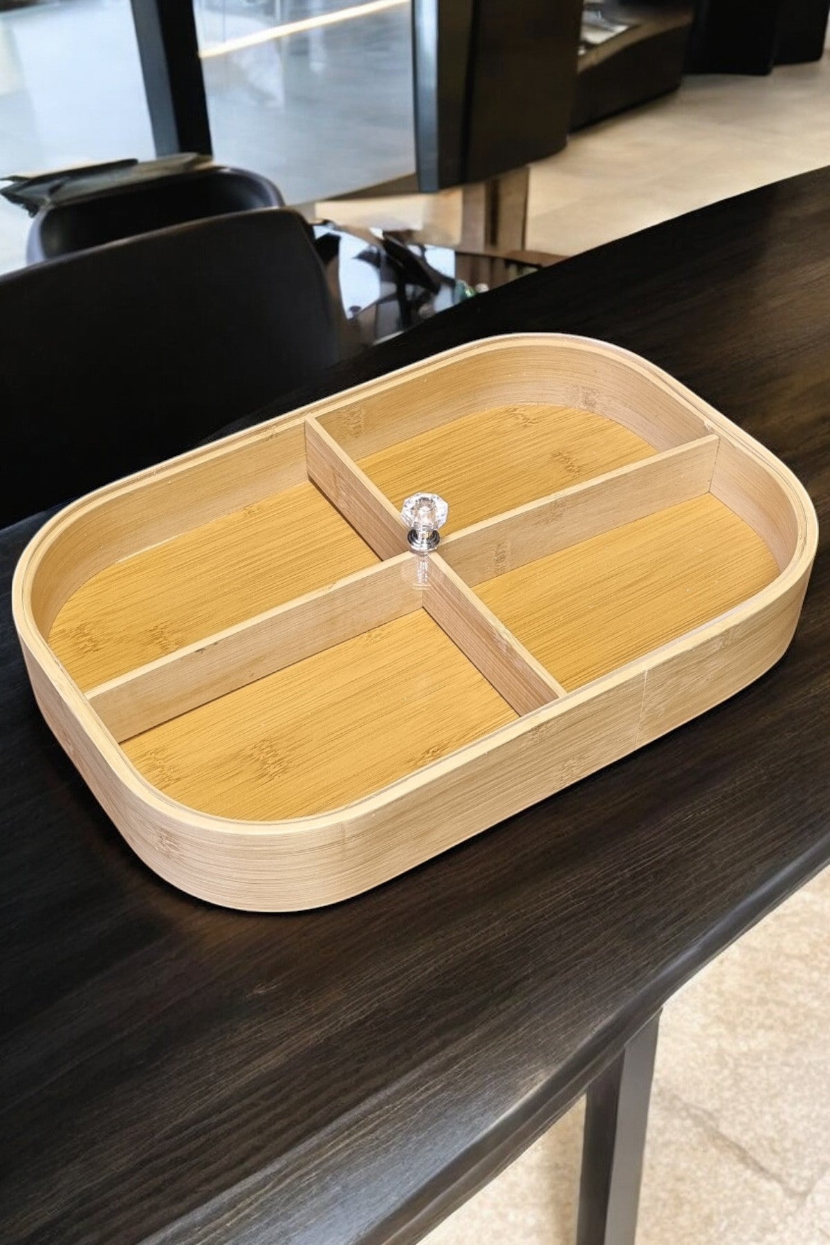 Kapaklı 4 Bölmeli Bambu Kahvaltılık Drajelik Organizer KW-164