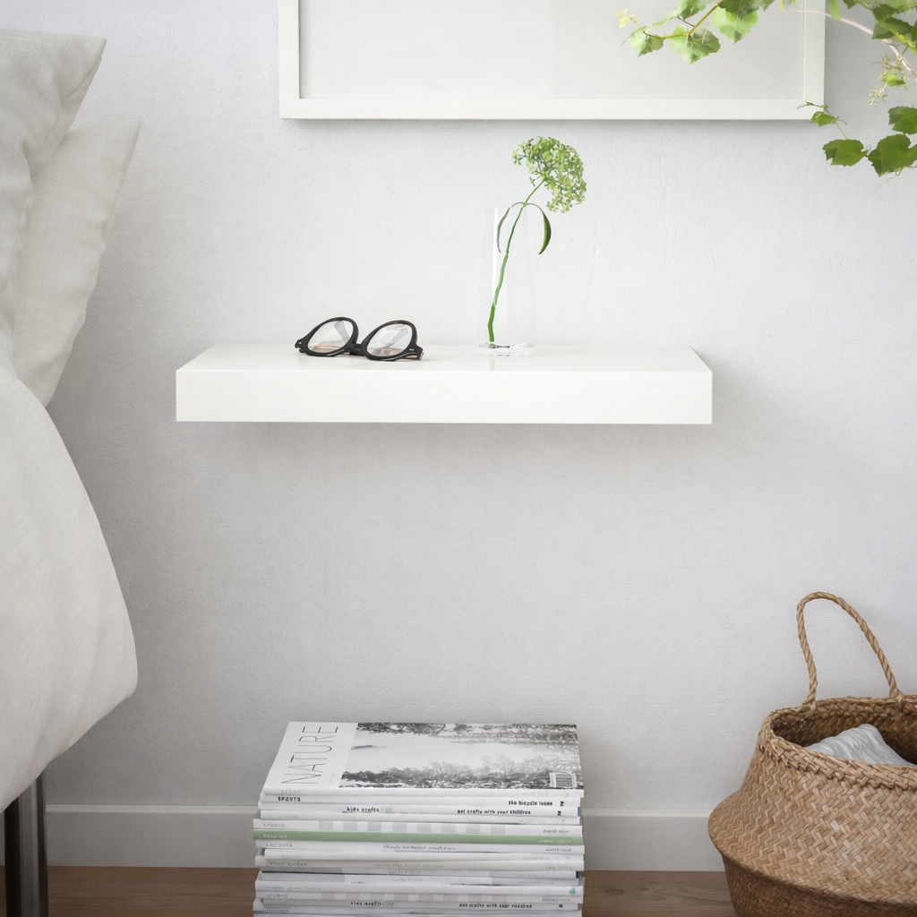 Beyaz Duvar Rafı Minimal Dekoratif Askısız Duvar Rafı Modern Tasarım SHN-2114A