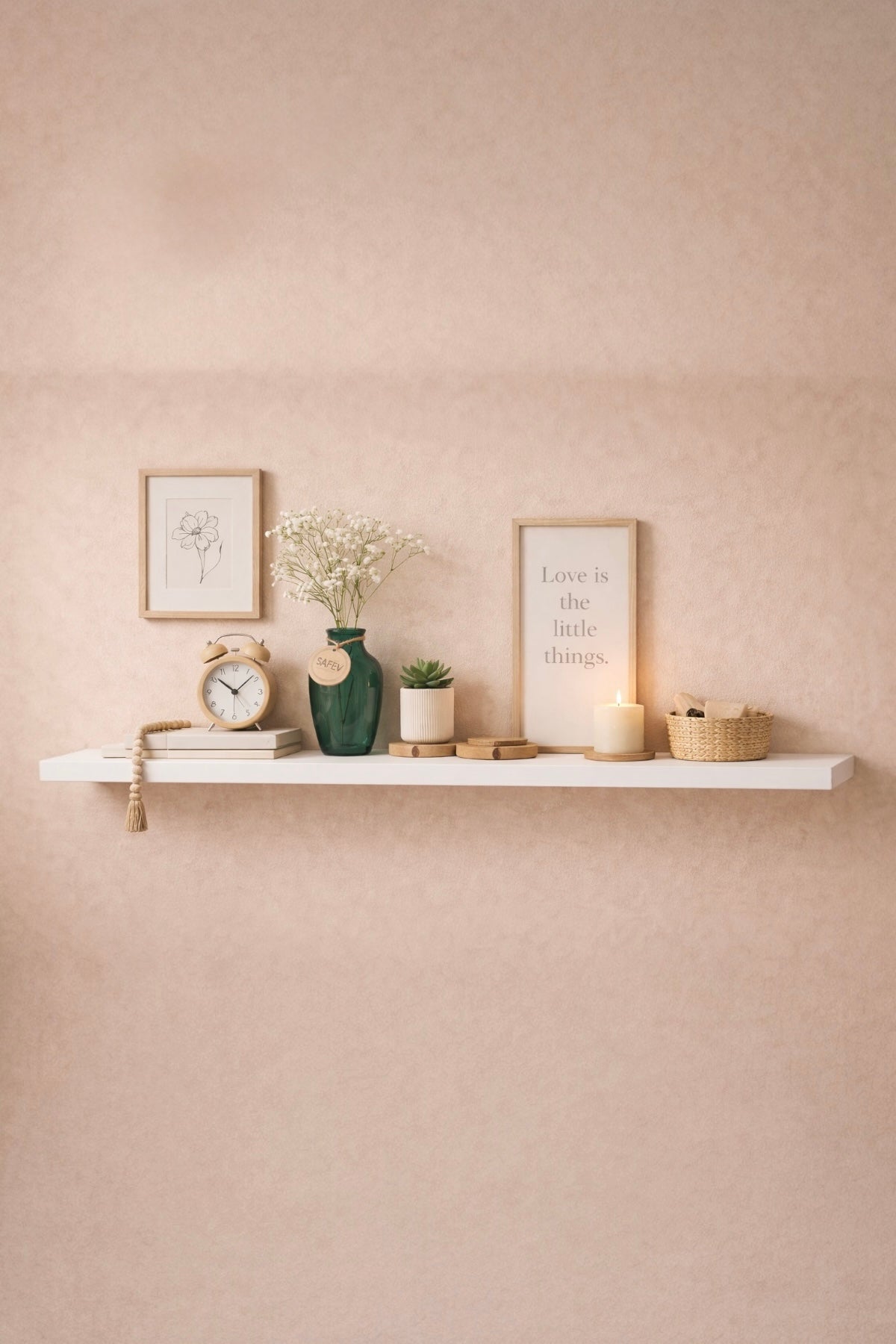 Beyaz Duvar Rafı Minimal Dekoratif Askısız Duvar Rafı Modern Tasarım SHN-2116A