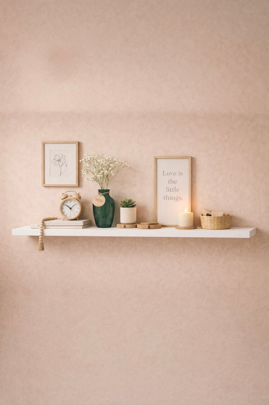 Beyaz Duvar Rafı Minimal Dekoratif Askısız Duvar Rafı Modern Tasarım SHN-2116A