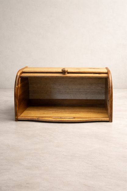 Akasya Retro Ekmeklik Doğal Ahşap Kapaklı Mutfak Tezgahı Ekmek Saklama Kutusu KW-940
