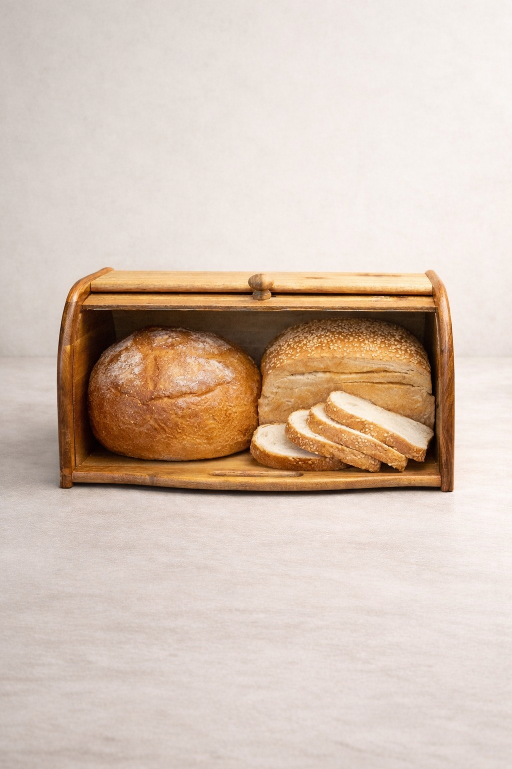 Akasya Retro Ekmeklik Doğal Ahşap Kapaklı Mutfak Tezgahı Ekmek Saklama Kutusu KW-940