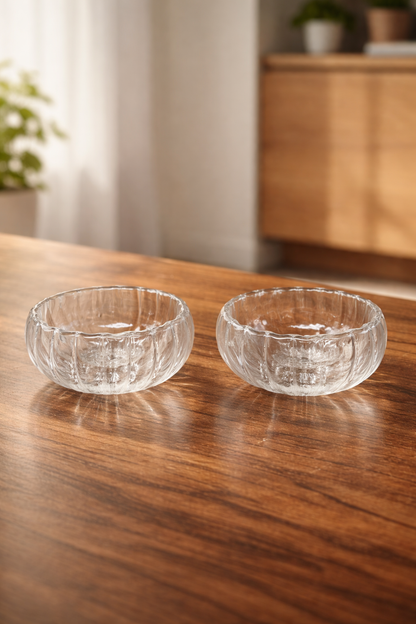 Borosilikat 6 Lı Yuvarlak Çift Cidarlı Çerezlik Cam Kase Drajelik Reçellik Seti KW-702