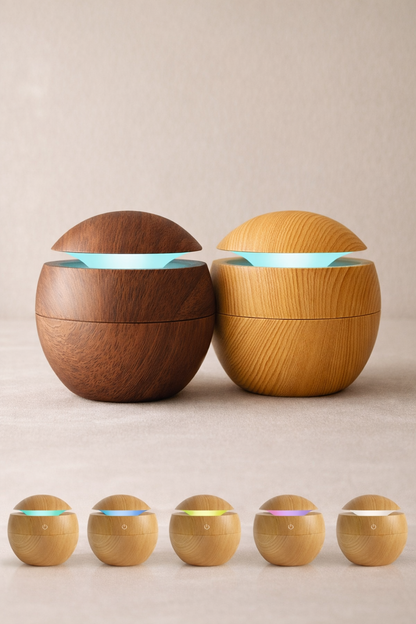 Renkli LED Işıklı Hava Nemlendirici Aromaterapi Soğuk Buhar Ahşap Görünümlü SHN-2300