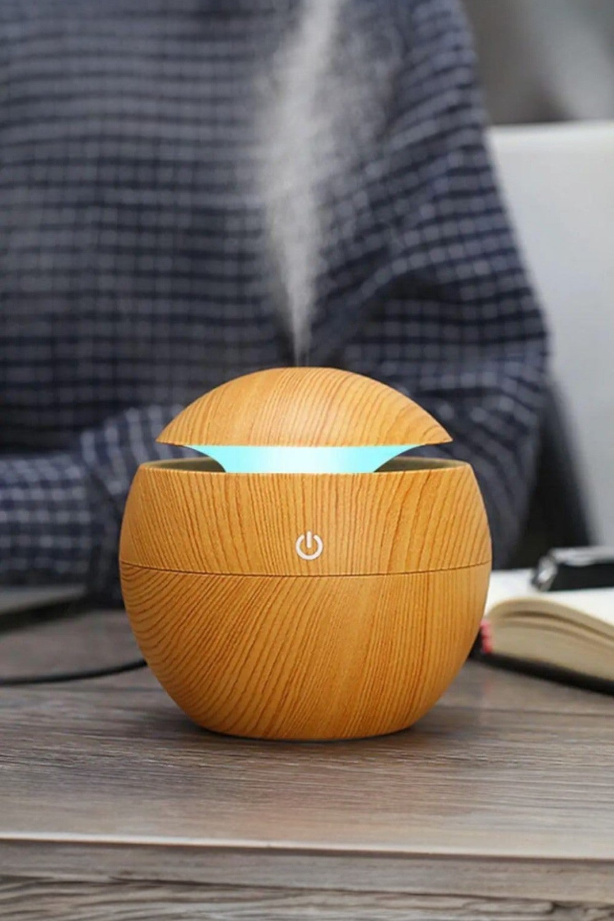 Renkli LED Işıklı Hava Nemlendirici Aromaterapi Soğuk Buhar Ahşap Görünümlü SHN-2300