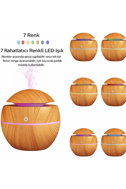 Renkli LED Işıklı Hava Nemlendirici Aromaterapi Soğuk Buhar Ahşap Görünümlü SHN-2300