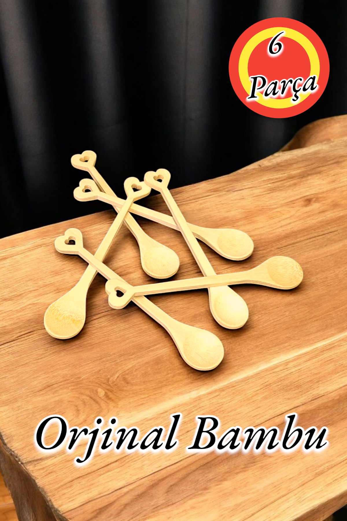 Kitchen Way Kalp Oymalı Bambu 6 Parça Çay Kaşığı KW-489