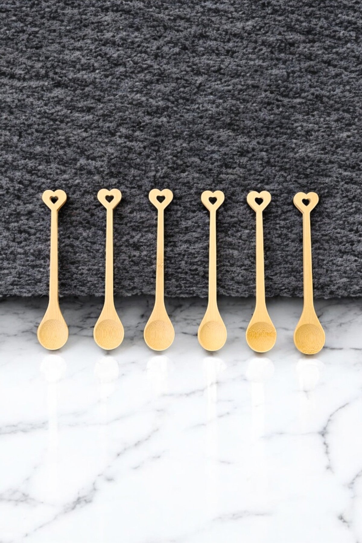 Kitchen Way Kalp Oymalı Bambu 6 Parça Çay Kaşığı KW-489