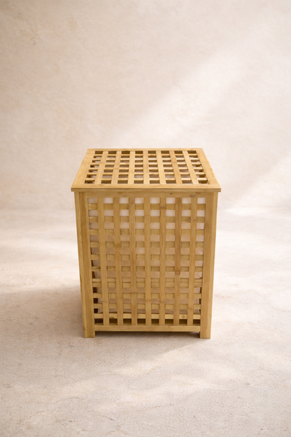 Bambu Çamaşır Sepeti Kapaklı Doğal Bambu Dayanıklı Şık Tasarım SHN-2099