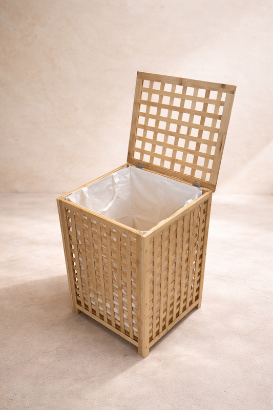 Bambu Çamaşır Sepeti Kapaklı Doğal Bambu Dayanıklı Şık Tasarım SHN-2099