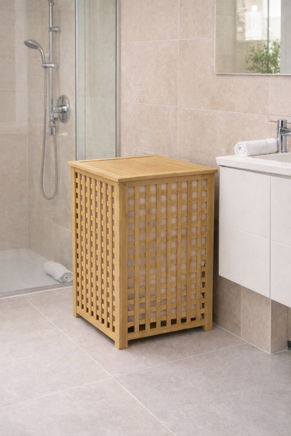 Bambu Çamaşır Sepeti Kapaklı Doğal Bambu Dayanıklı Şık Tasarım SHN-2099