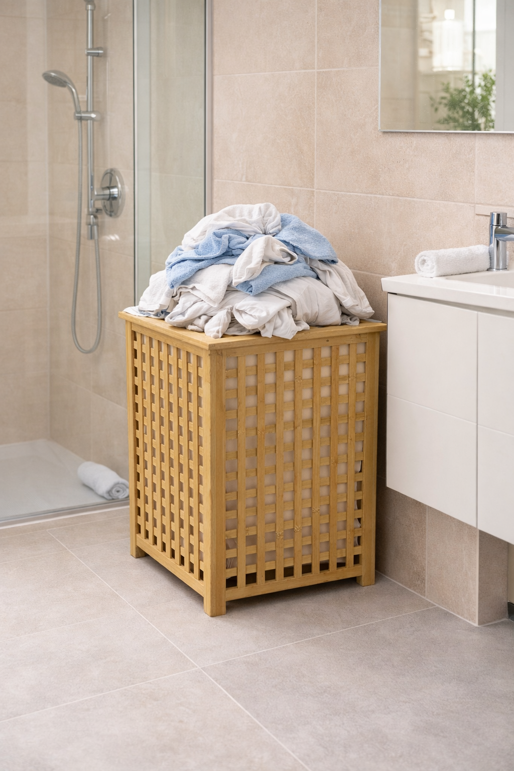 Bambu Çamaşır Sepeti Kapaklı Doğal Bambu Dayanıklı Şık Tasarım SHN-2099