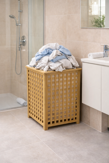 Bambu Çamaşır Sepeti Kapaklı Doğal Bambu Dayanıklı Şık Tasarım SHN-2099