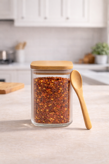 Kitchen Way Bambu Kapaklı Kaşıklı Contalı Kavanoz Çizgili Tasarım KW-373A