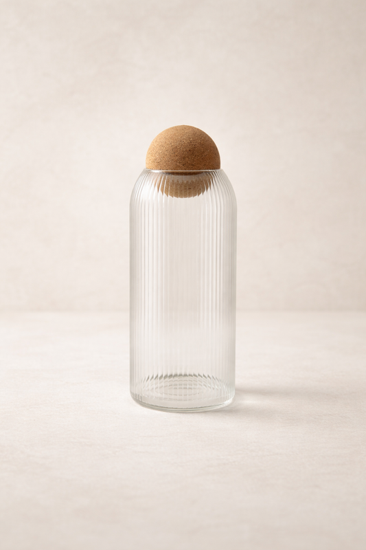 Borosilikat Çizgi Desenli Mantar Kapaklı 1000ML Kavanoz KW-085