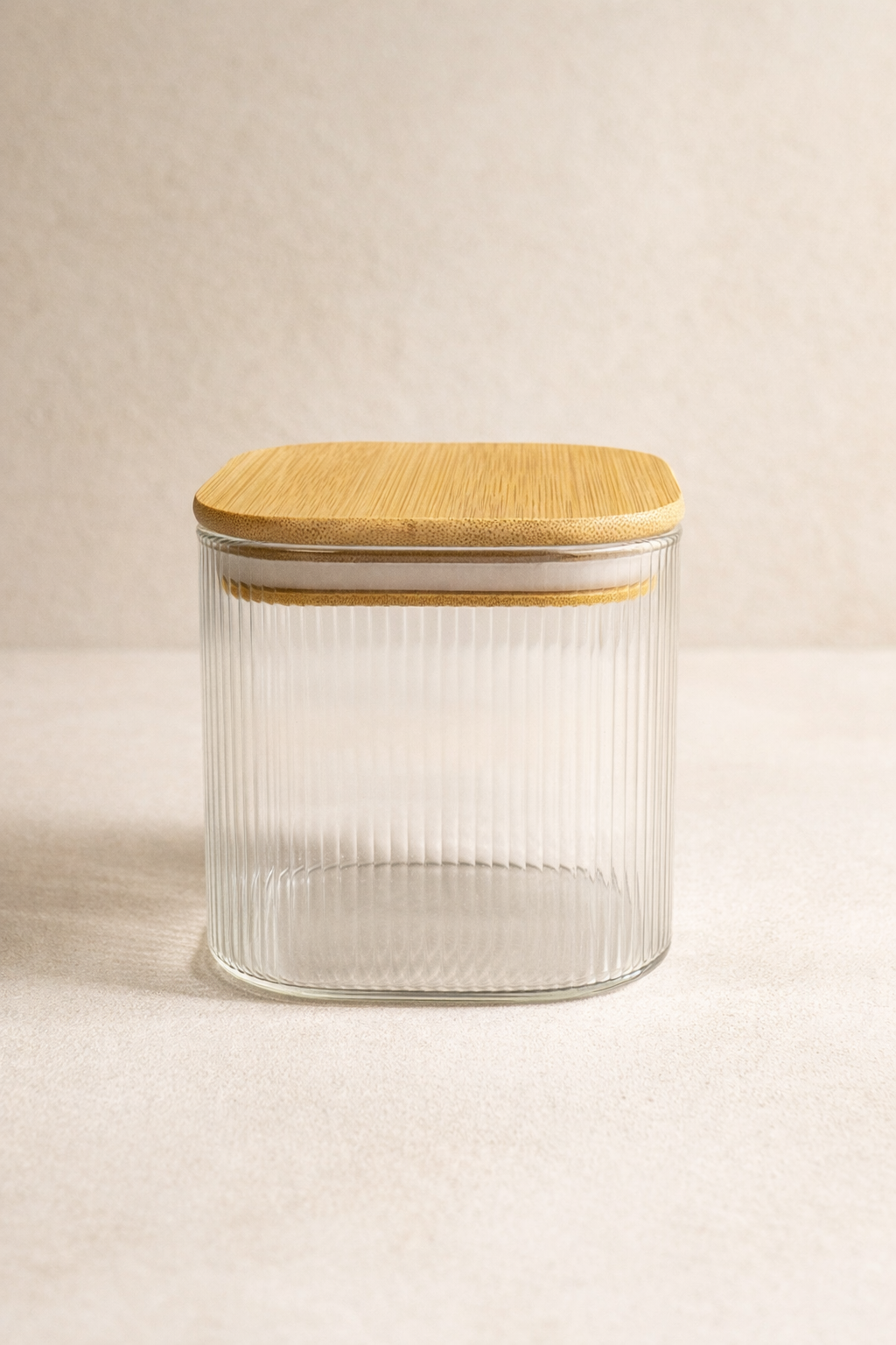Bambu Contalı Borosilikat 750 ML Kare Çizgili 3'lü Kavanoz Seti KW-114