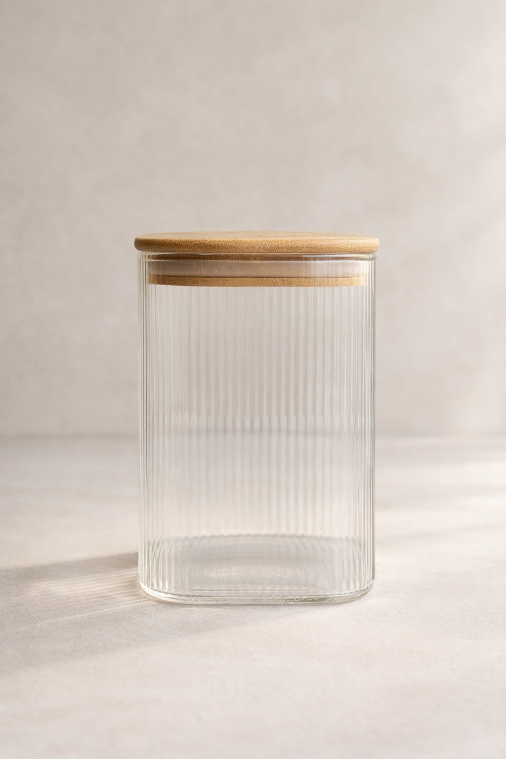 Bambu Contalı Borosilikat 1 Litre Kare Çizgili Kavanoz KW-115