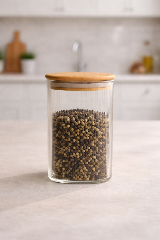 Bambu Contalı Borosilikat 1 Litre Kare Çizgili Kavanoz KW-115