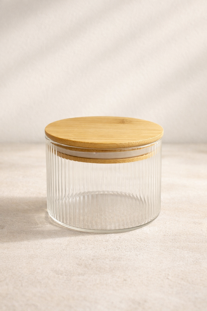 Bambu Contalı Borosilikat 500 ML Yuvarlak Çizgili Kavanoz KW-122