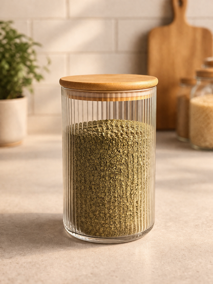 Bambu Contalı Borosilikat 1 Litre Yuvarlak Çizgili Kavanoz KW-123
