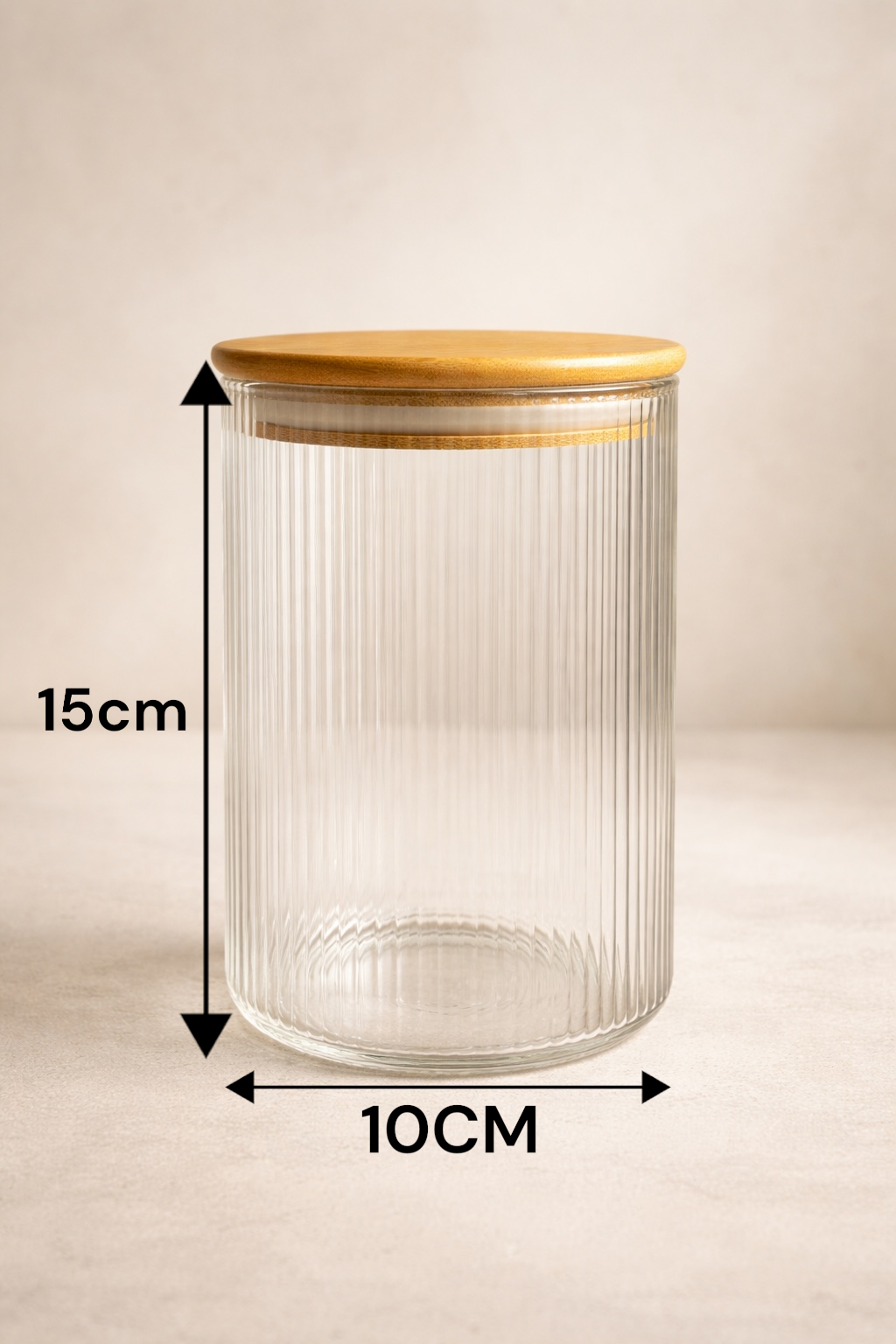 Bambu Contalı Borosilikat 1 Litre Yuvarlak Çizgili 3'lü Kavanoz Seti KW-123