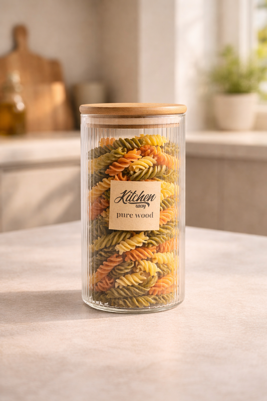Bambu Contalı Borosilikat 1,5 Litre Yuvarlak Çizgili Kavanoz KW-124