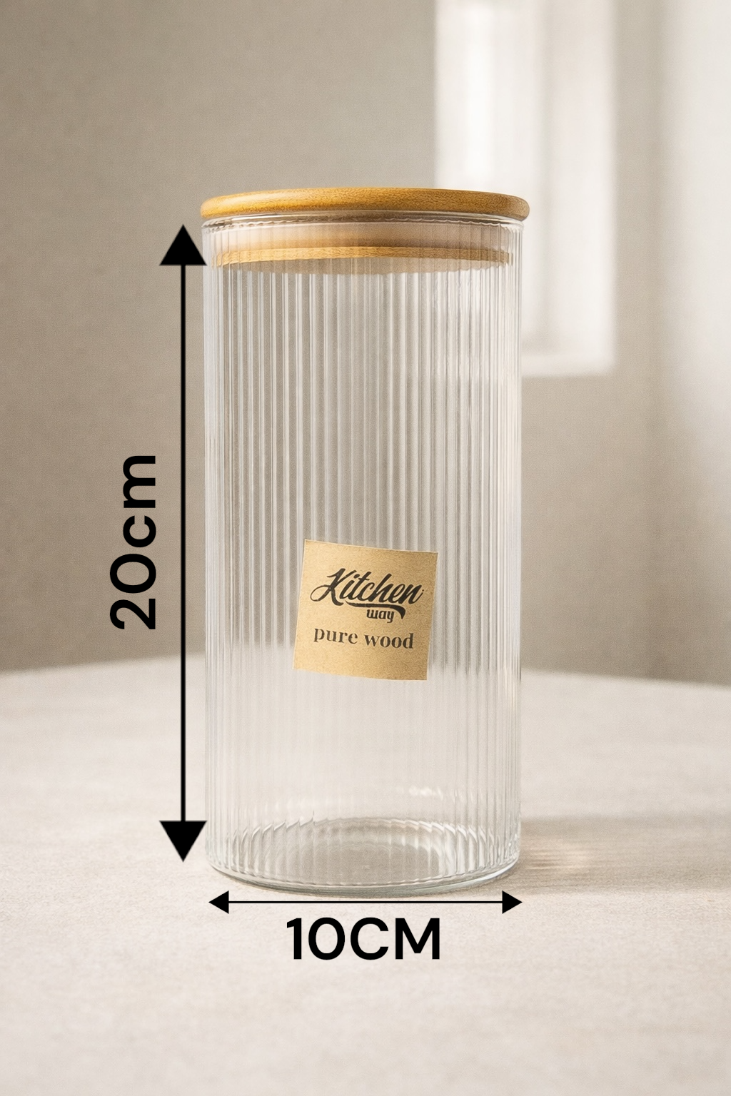 Bambu Contalı Borosilikat 1,5 Litre Yuvarlak Çizgili Kavanoz KW-124