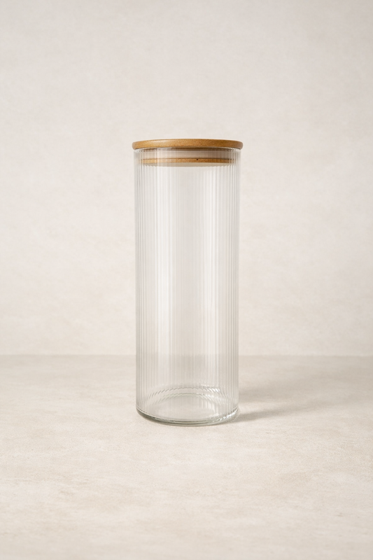 Bambu Contalı Cam 2 Litre Yuvarlak Çizgili Kavanoz KW-125