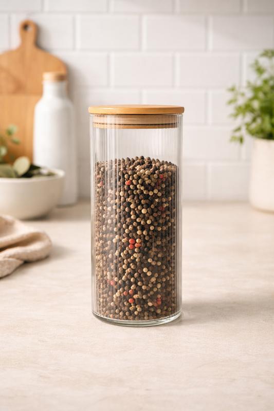 Bambu Contalı Cam 2 Litre Yuvarlak Çizgili Kavanoz KW-125