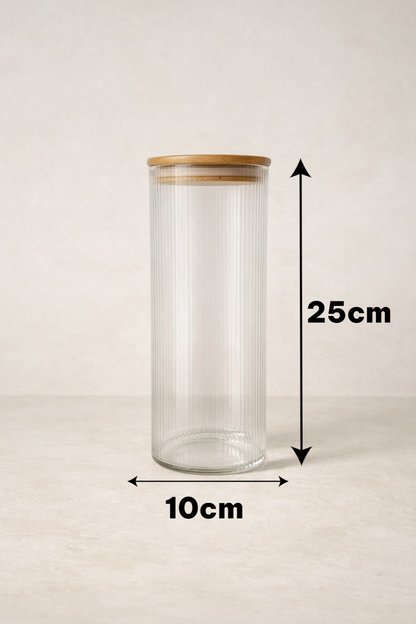 Bambu Contalı Cam 2 Litre Yuvarlak Çizgili Kavanoz KW-125