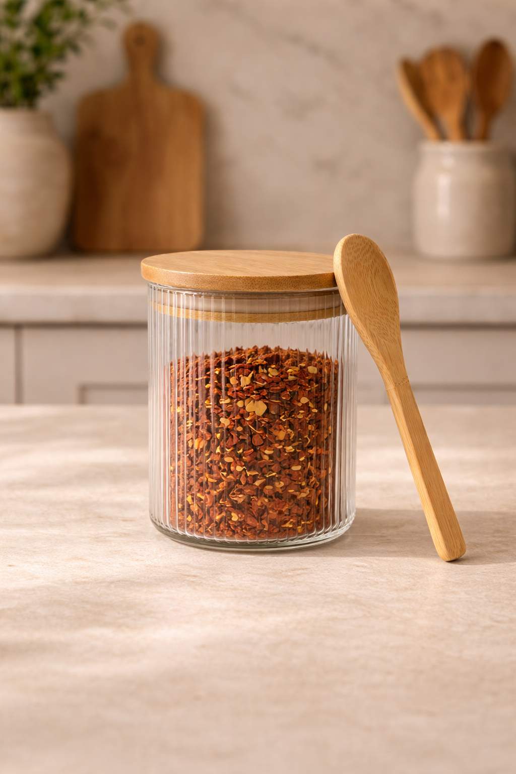 Kitchen Way Bambu Kapaklı Kulplu Kaşıklı 700ML Contalı Kavanoz KW-372D