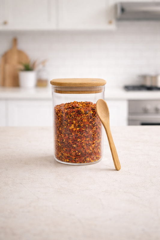 Kitchen Way Bambu Kapaklı Kaşıklı Contalı Kavanoz Çizgili Tasarım KW-373B