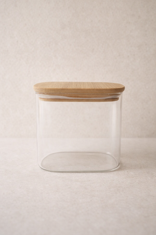 Bambu Kapaklı Borosilikat 700ML Dikdörtgen Isıya Dayanaklı Kavanoz KW-521